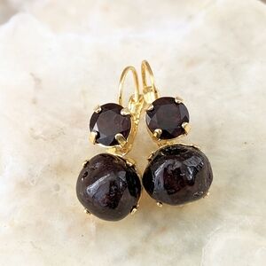 20 Total Carats Natural Garnet In 2 Setting 18k Gold Plated Earrings